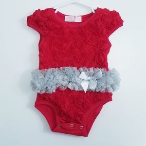 POPATU Baby Girl Red Bodysuit Rosette Bodysuit Silver Bow Holiday Bodysuit
